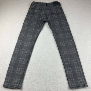 Levi's 510‎ Jeans Skinny Straight Gray Plaid Denim Size 28x28 Black Leather Tab